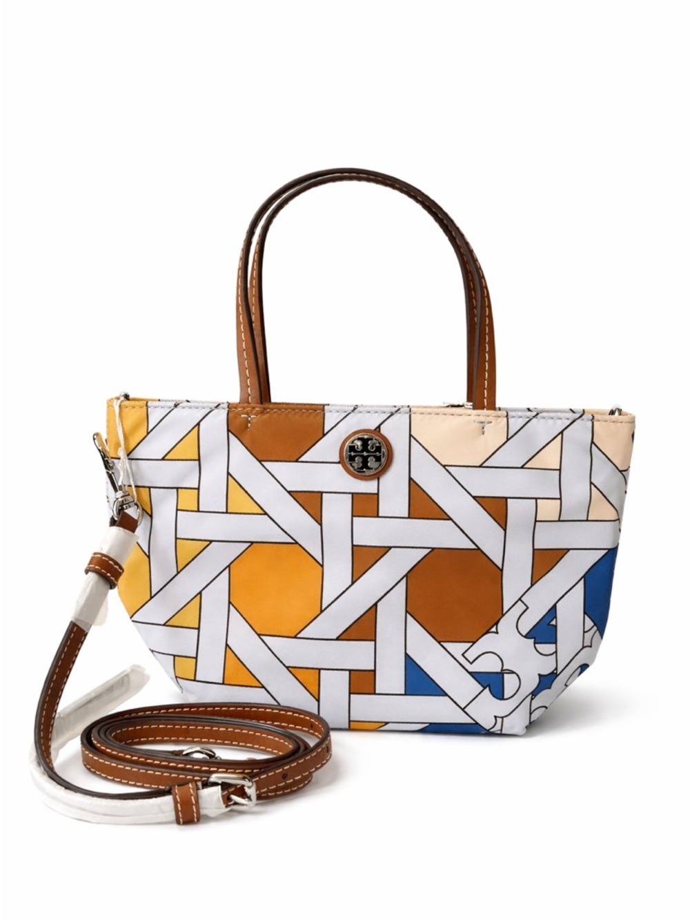 NYLON PRINTED MINI TOTE IN BLUE BASKETWEAVE